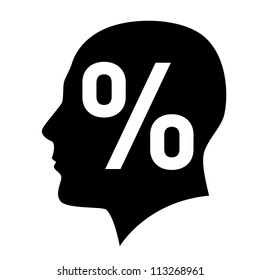 Human head with percent sign symbol on white