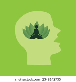 Human head with a person meditating in lotus position inside