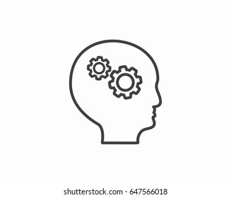 Human head with pictograph of gear