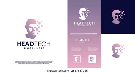 human head pixel fragments, smart technology, science, vector graphic design.