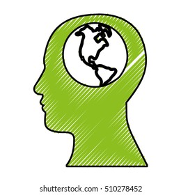 human head with planet earth icon image 