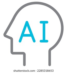 Human head plus AI line icon