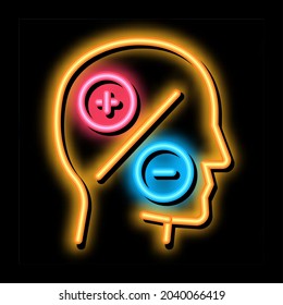 cabeza humana más vector de signo menos luz de neón. Icono brillante cabeza humana más signo menos. ilustración de símbolo transparente