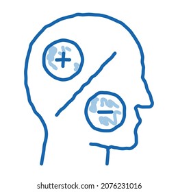 human head plus minus sketch icon vector. Hand drawn blue doodle line art human head plus minus sign. isolated symbol illustration