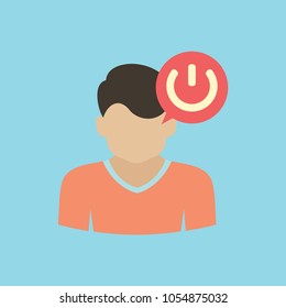 Human head with power button icon