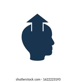 Human Head Profile And Arrow Icon, Growth Mindset, Potential Development, Leadership Education Concept, Retraining Course, Motivational Psychology, Strategic Thinking, Vector Design