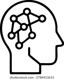 Human head profile with artificial neural network brain connection