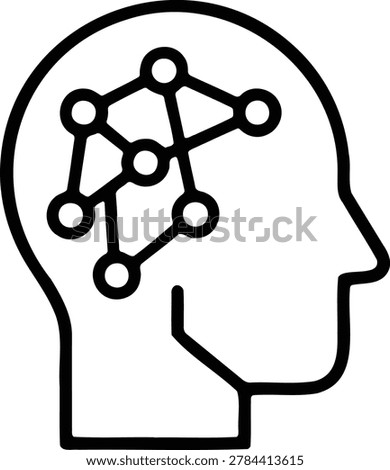 Human head profile with artificial neural network brain connection