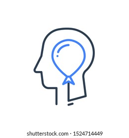 Human Head Profile And Balloon Line Icon, Cognitive Psychology Or Psychiatry Concept, Self Esteem Or Ego, Inner Calm Or Mental Balance, Immature Character, Vector Linear Design