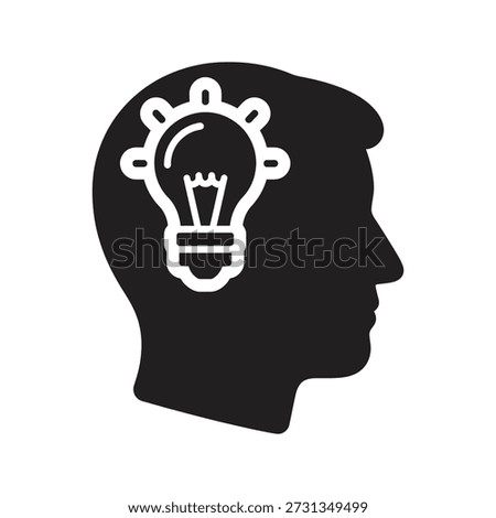 human head profile brain lightbulb idea vector icon intelligence inspiration creativity discovery logic psychology strategy innovation smart thinking genius mind vision