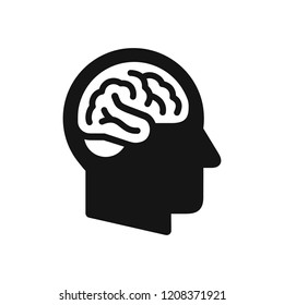 Human head profile with brain symbol, simple black icon, vector illustration isolated on white background