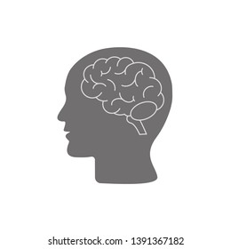 Human head profile with brain symbol, simple black icon, vector illustration isolated on white background. Eps 10