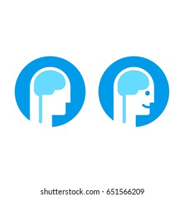 Human Head Profile With Brain Vector Icon. Simple Isolated Illustration, Stylized Face Silhouette.