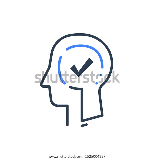 Human Head Profile And Check Mark Line Icon, Cognitive Decision Making ...