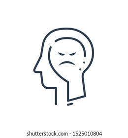 Human head profile.  Cognitive anger control psychology or psychiatry concept for bad moods. Negative thinking vector line icon
