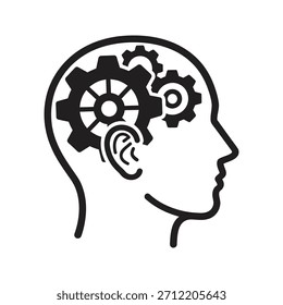 Perfil de cabeza humana con concepto de cerebro de rueda dentada que representa el proceso de pensamiento intelectual Estrategia de desarrollo mental Lógica Innovación Creatividad Pensamiento