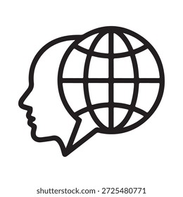 Ein menschliches Kopfprofil, das einen Globus enthält, der globales Denken oder Kommunikation repräsentiert