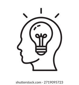 A human head profile containing a light bulb symbolizing thought and ideas