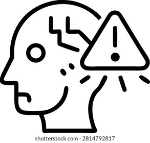 Human head profile with a cracked brain and a warning triangle symbol. Scalable vector format sui...
