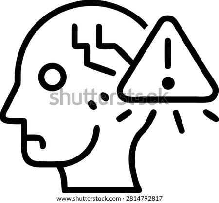 Human head profile with a cracked brain and a warning triangle symbol. Scalable vector format sui...