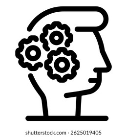 Human head profile with gears turning, symbolizing a brain actively engaged in thought and problem solving
