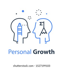 Human Head Profile, Growth Mindset, Potential Development, Leadership Education Concept, Retraining Course, Motivational Psychology, Strategic Thinking, Vector Line Design