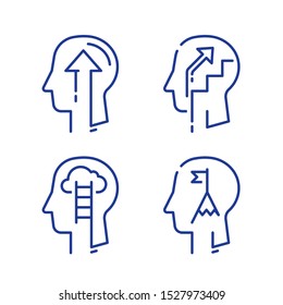 Human Head Profile, Growth Mindset, Potential Development, Leadership Education Concept, Retraining Course, Motivational Psychology, Strategic Thinking, Vector Line Icon Set