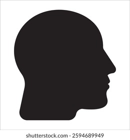 Human head profile icon. Black shadow, silhouette of a person's face, black and white avatar of a person. Head outline.