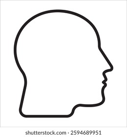 Human head profile icon. Black shadow, silhouette of a person's face, black and white avatar of a person. Head outline.