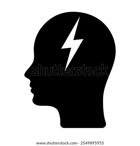 Human head profile icon. Head icon and lightning bolt. Inspiration, innovation, intelligence. Headache icon