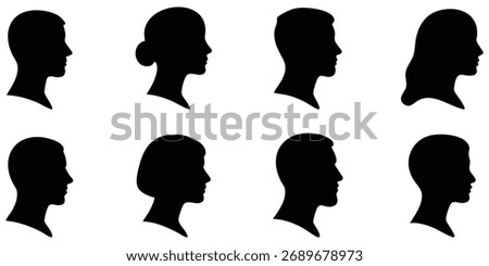Human head profile icons showing male and female side face silhouettes for identity, psychology, medical, and design concepts
