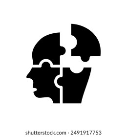 Human head profile and jigsaw puzzle, cognitive psychology or psychiatry therapy concept icon vector design