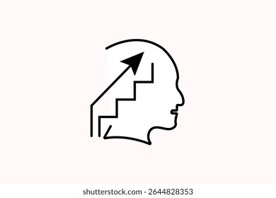 Human head profile and ladder. Cognitive self improvement psychology education icon concept, growth mindset. Personal potential development. Vector illustration