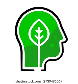 Human head profile with leaf, eco thinking and environmental consciousness concept, vector illustration