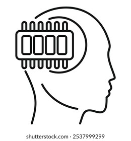 Perfil da cabeça humana com microchip para o cérebro, representando a inteligência artificial
