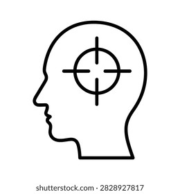 Human head profile outline vector icon with target crosshair symbol crosshair silhouette thinking