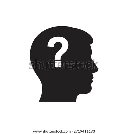 Human head profile question mark solid black vector icon isolated white background thinking doubt confusion mind symbol graphic design illustration