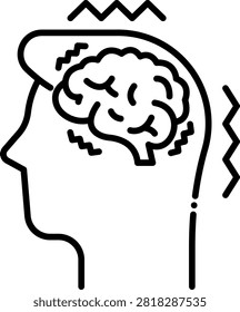 Human head profile showing a shaking brain inside the skull. This anatomical diagram illustrates internal neurological tremors and covert seizure activity. Ideal for neuroimaging explanations and clinical neurology studies.