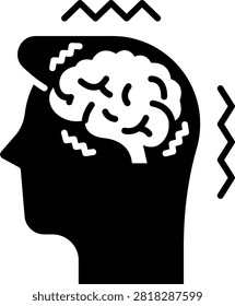 Human head profile showing a shaking brain inside the skull. This anatomical diagram illustrates internal neurological tremors and covert seizure activity. Ideal for neuroimaging explanations and clinical neurology studies.