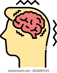 Human head profile showing a shaking brain inside the skull. This anatomical diagram illustrates internal neurological tremors and covert seizure activity. Ideal for neuroimaging explanations and clinical neurology studies.