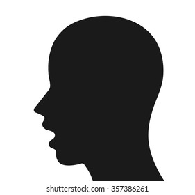 Human head or profile silhouette with open mouth isolated on white background