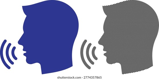 Human head profile with sound waves vector illustration, depicting voice communication, speech, and sound, perfect for audio, podcast, and messaging applications.