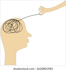 Perfil da cabeça humana. Conceito de transtorno de pensamento. Vetor de clareza mental. Imagem de cura da mente.