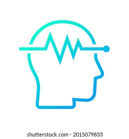 Human head pulse icon, Medical brain and mental health concept, Line design for logo, apps, UI and websites, Isolated on white background, Vector illustration