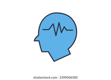Human head pulse icon. medical brain and mental health. icon related to meditation, wellness. flat line icon style. simple vector design editable