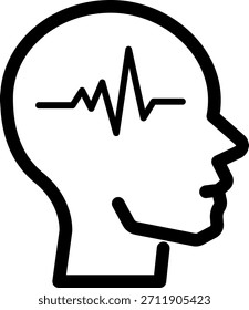Cabeza humana con línea de pulso – estrés mental y actividad cerebral