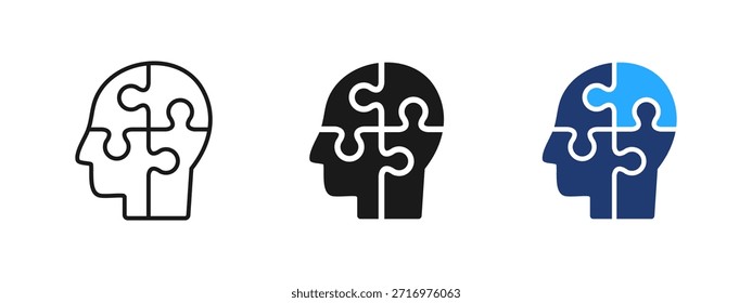 Icono de rompecabezas de cabeza humana que representa el cerebro, el pensamiento y la inteligencia. Psicología, creatividad, resolución de problemas y concepto de análisis para negocios, IA, educación y diseño de interfaz de usuario.