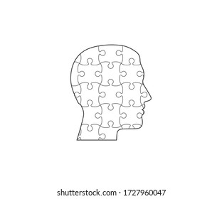 Human head, puzzle icon. Vector illustration, flat design.