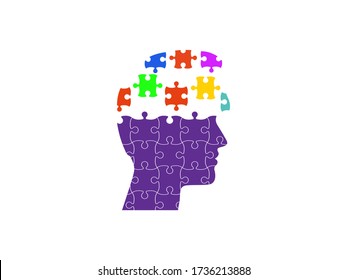 Human head, puzzle icon. Vector illustration, flat design.