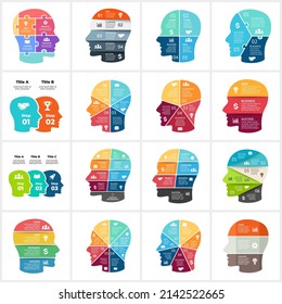 Human head puzzle infographic. Generating new ideas. Educational concept. Vector slide template. Creative thinking illustration. Artificial intelligence.